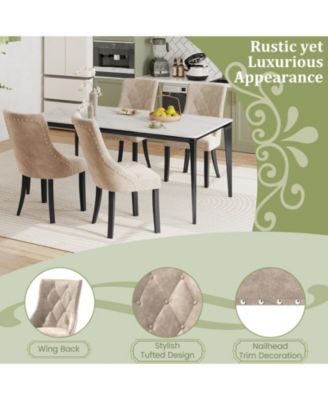 Upholstered Dining Chairs Set of 2 Tufted Wingback Chairs w/ Solid Wood Legs