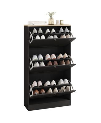 Modern Shoe Cabinet with 3 Flip Drawers for 18 Pairs