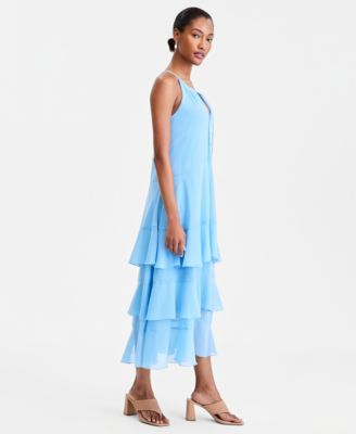 knee length dresses for ladies Dream Tiered Chiffon Dress Orange / M