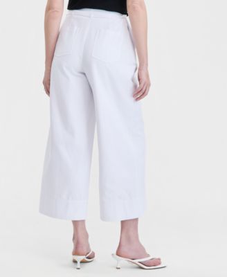 Women's High-Rise Cropped Linen-Blend Wide-Leg Pants