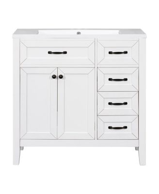 36" Bathroom Vanity with Ceramic Sink, Solid Wood Frame, Storage Cabinet & Drawers for Modern Bathrooms