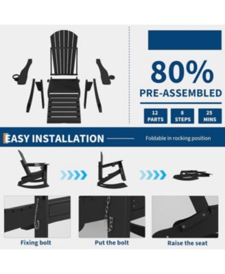 Adirondack Outdoor Rocking Chairs for Porch, Folding Adirondack Rocker Chair With Two Cup Holders