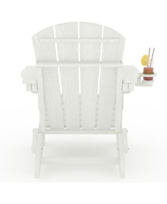 Folding Adirondack Chair Set of 2 with Side Table, All Weather Resistent Wooden Textured HDPE Outdoor Patio Chair with Cup Holder