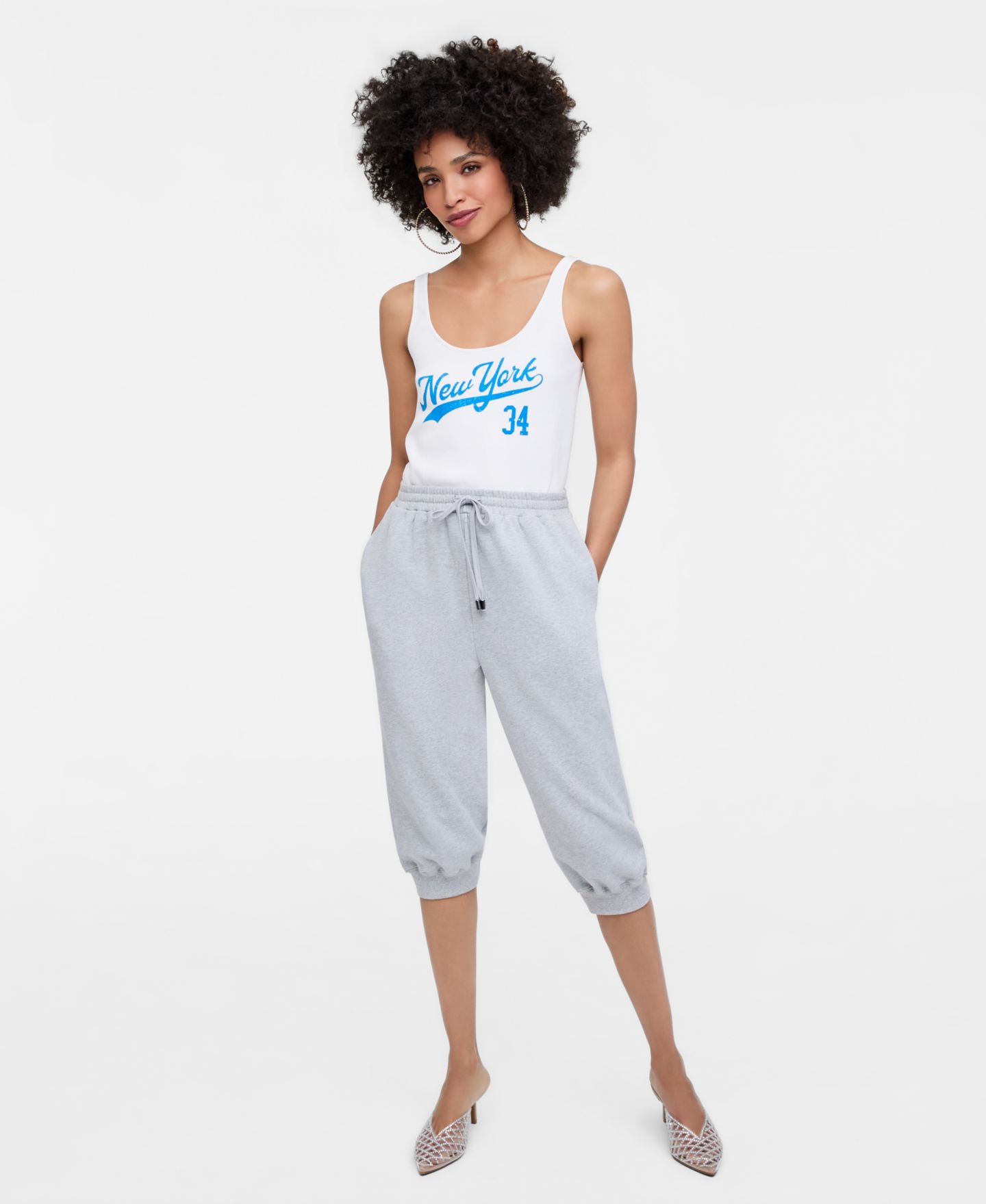 Женский комбинезон On 34th Mixed Media Cropped Jumpsuit, Macy's Exclusive- Molly Rogers Capsule Collection, цвет: Белый серый — фото 4