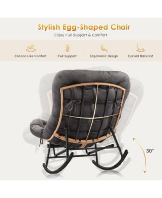 2PCS Papasan Rocking Chair with Foot Rest, Oversized Papasan Chair with Thick Removable Cushion and Metal Frame