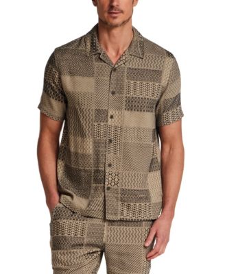 Men's Short-Sleeve Patchwork Jacquard Coat Front Shirt