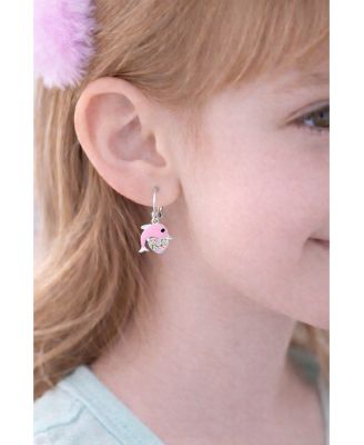 Girls Dolphin Hypoallergenic Heart Earrings with Sterling Silver Leverbacks