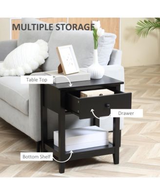 Nightsd Bedside Table End Table Organizer W/ Drawer Shelf
