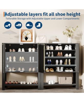 Farmhouse Shoe Cabinet with Storage 5-Tier Shoe Cabinet with Storage Shelves and Doors Tall Shoe Rack Organizer for Entryway Living Room Closet