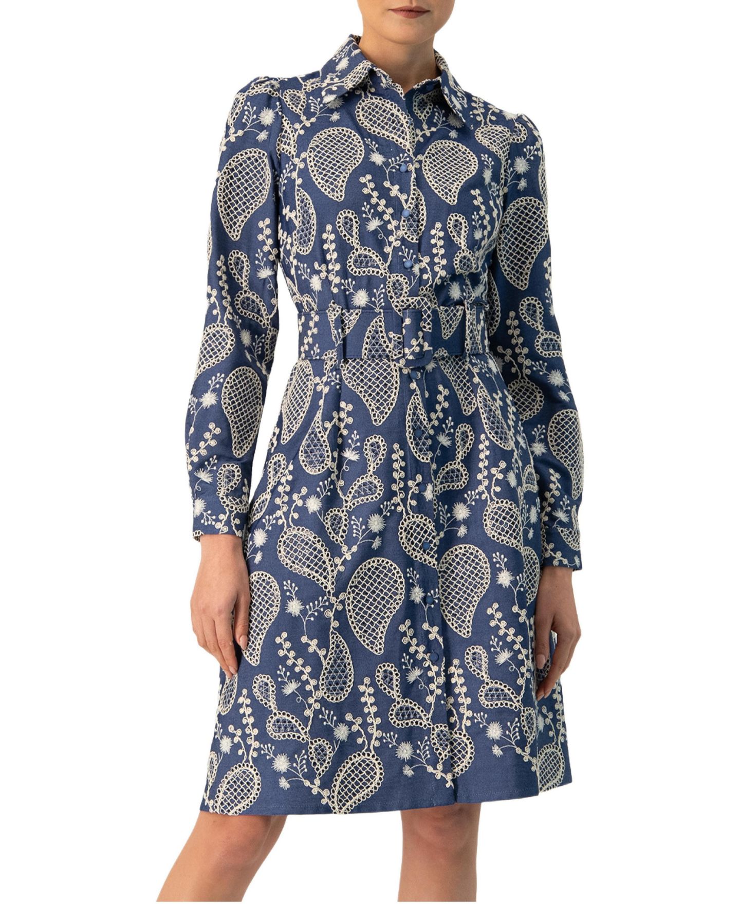 Женское платье Ivonne Long Sleeve A-Line with Floral Embroidery, цвет: Синий — фото 1