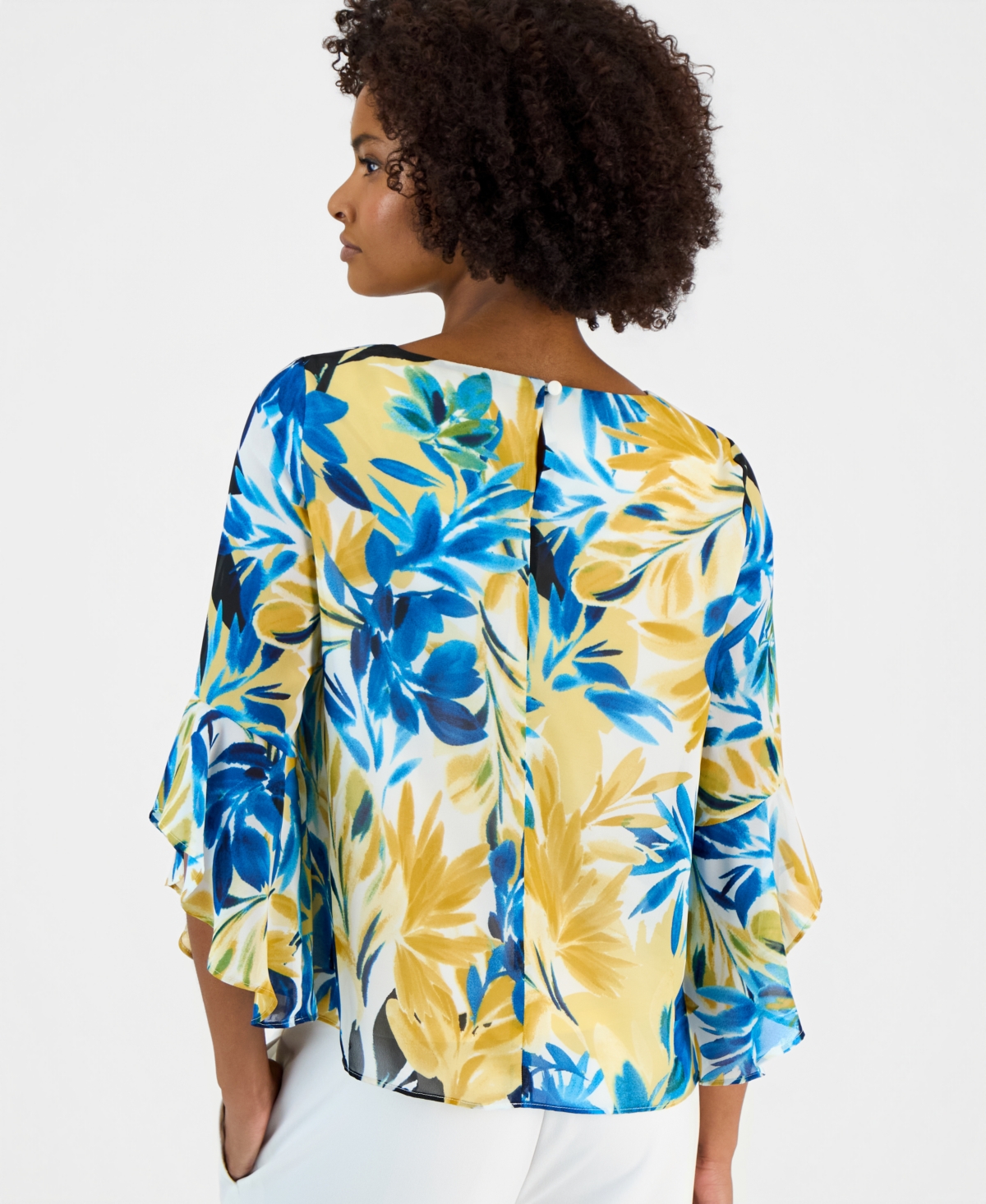 Kasper Women's Printed Ruffled-Sleeve Blouse