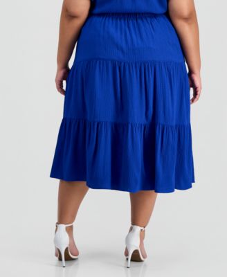Plus Size Tiered Midi Skirt