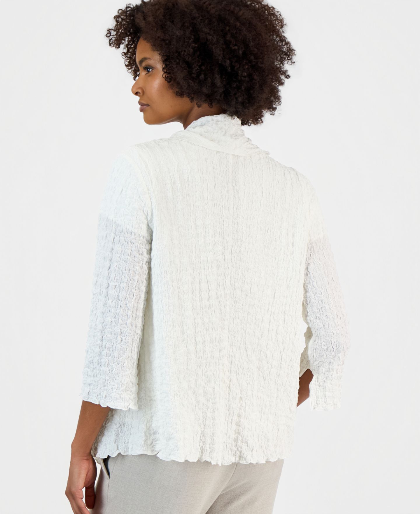 Женская куртка Kasper 3/4-Sleeve Crinkle Knit Open-Front, цвет: Ванильный ледяной — фото 9