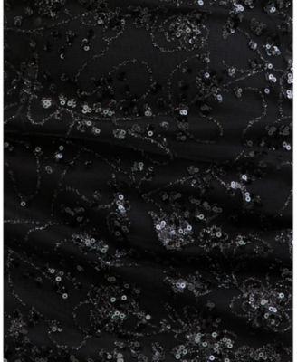 Juniors' Glitter Sequin Drop-Waist Corset Top Sheer Skirt Gown