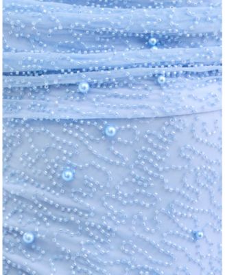 Juniors' Cowl-Neck Beaded Sleeveless Gown 