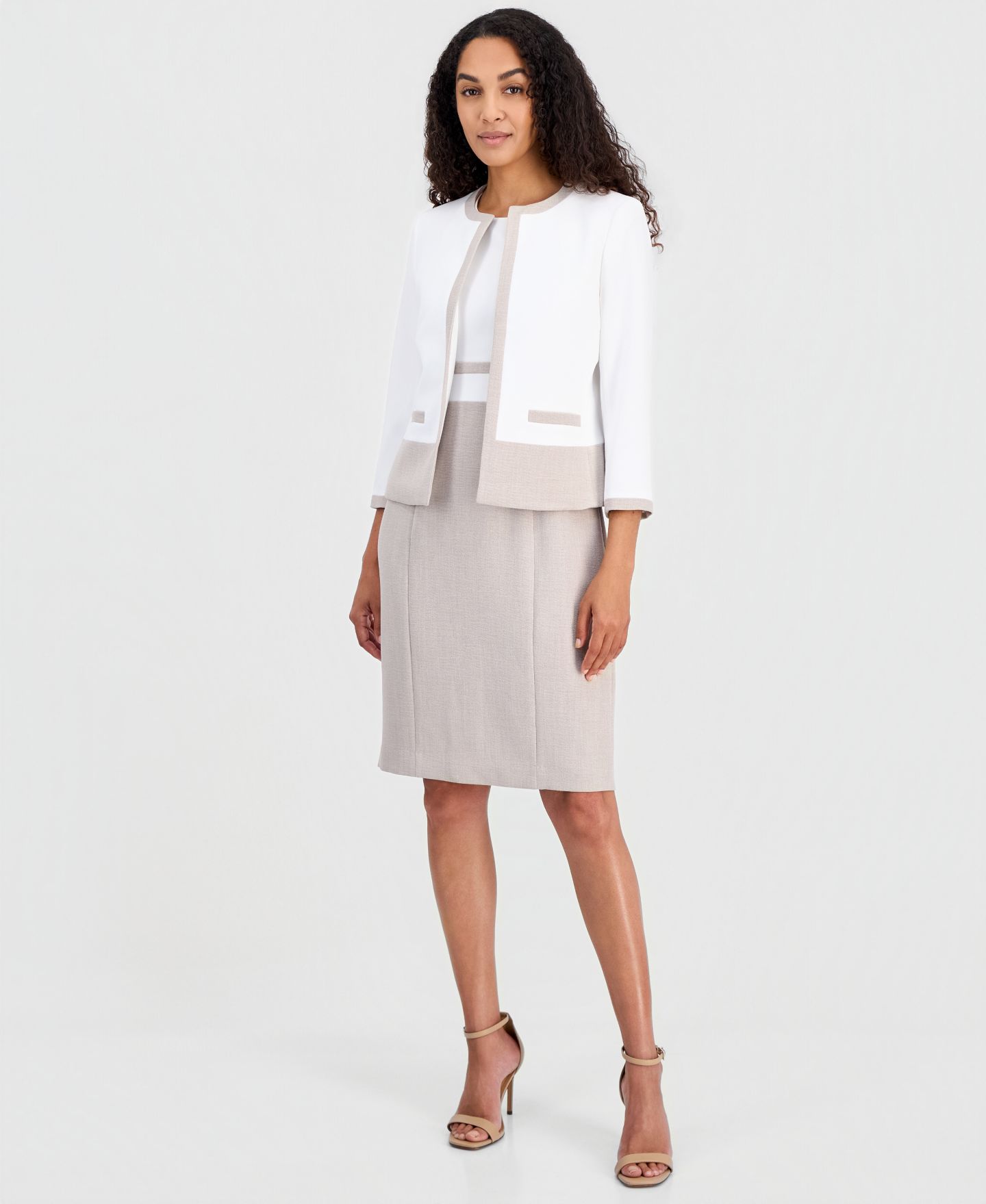 Женский пиджак Kasper 3/4-Sleeve Open-Front Color Block Blazer, Regular & Petite, цвет: Белый — фото 3