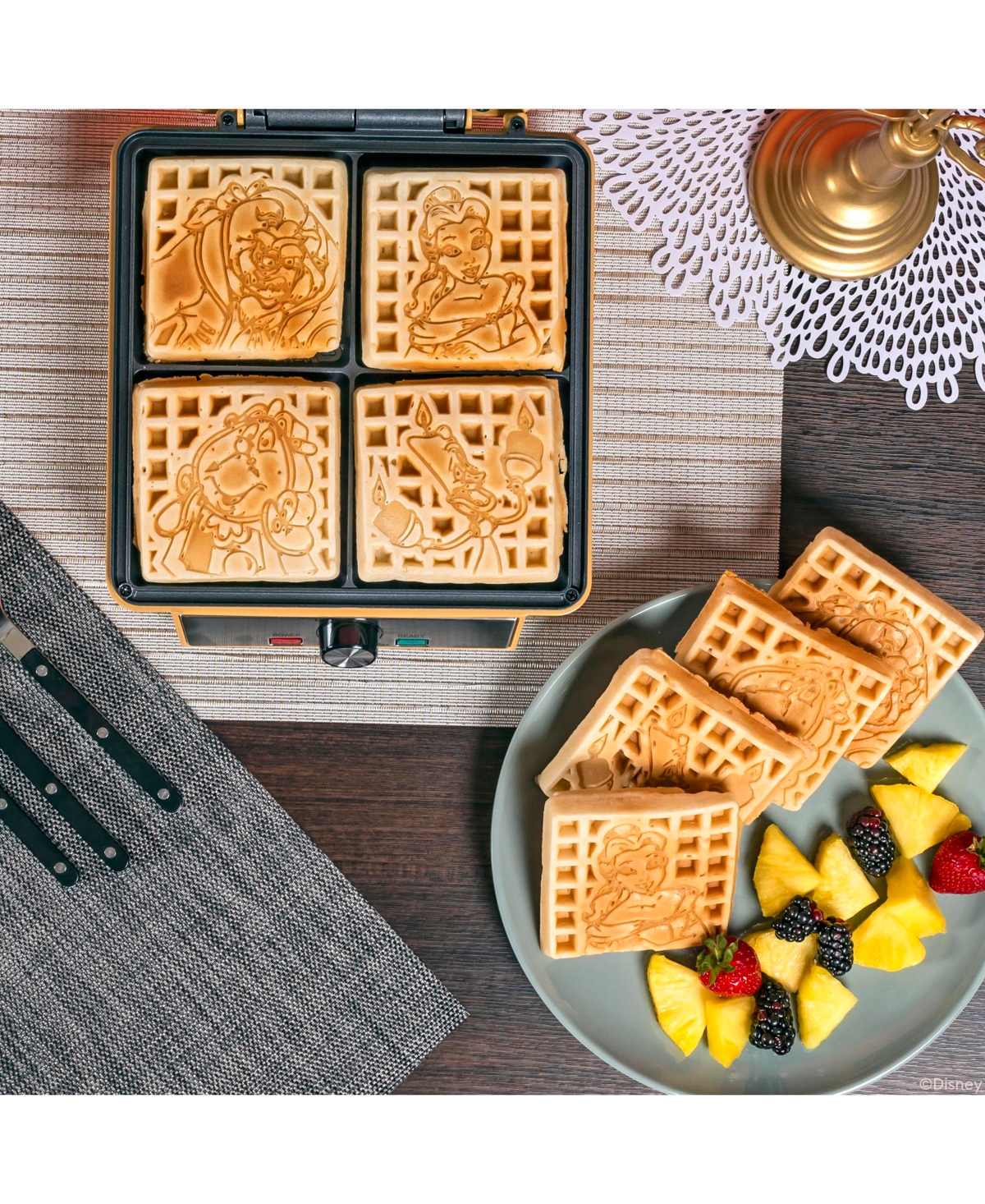 Uncanny Brands Disney Beauty and the Beast Deluxe Waffler - Belle and the Beast on Your Waffles