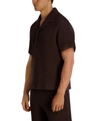 Men's Camp Collared Textured Short-Sleeve Woven Shirt