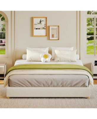 Cloud Bed Frame, Corduroy Soft Fabric Low Bed Frames with Solid Wood Round Legs, Platform Bed Without Headboard
