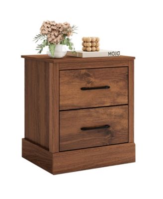 Set of 2 Drawer Nightstand Bedside Table Compact Sofa End Table Rustic Walnut