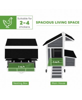 43" Chicken Coop with Wheels, Chicken Tractor for 2-4 Hens, Rabbits