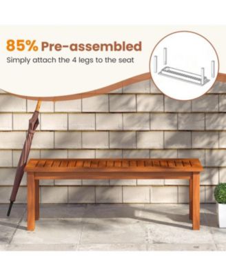 2-Person Outdoor Wood Bench with Backless Slatted Seat