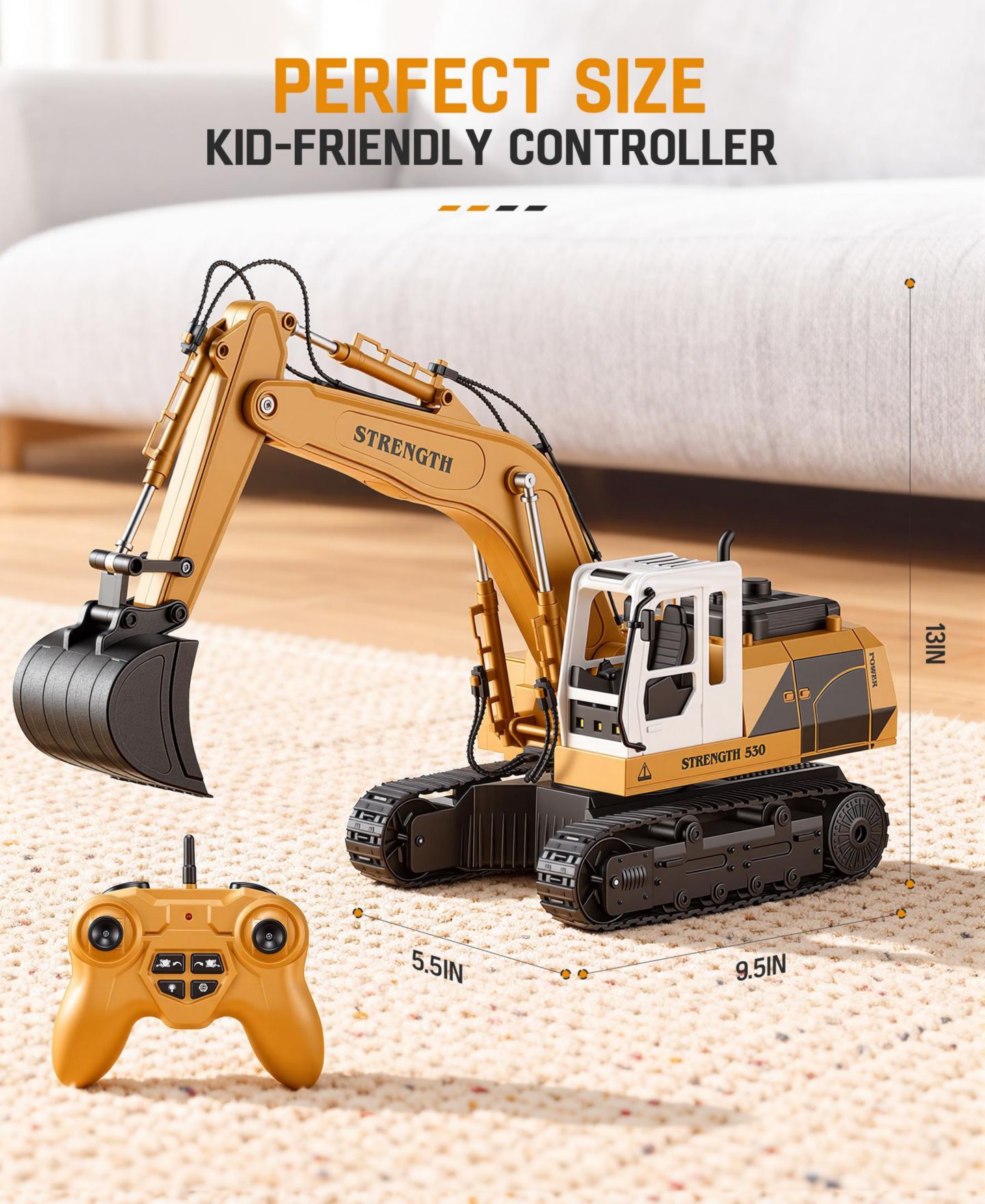 Детская игрушка SUGIFT 1:16 11-Channel Control Alloy Bucket RC Excavator with Lights and Sounds, цвет: Жёлтый — фото 3