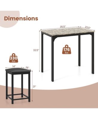 3 PCS Counter Height Dining Set Faux Marble Table and 2 Chairs Kitchen Bar