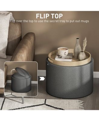 Round Storage Ottoman Table with Flip Top Tray