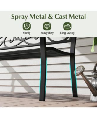 Outdoor 50 Inch Patio Bench with Floral Design Back and Slats