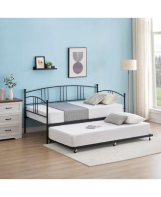 Daybed with Trundle, Sturdy Metal Day Bed with Steel Slat Support, Trundle Bed Twin with Arched Headboard, SofaBed for Living Room, Bedroom.