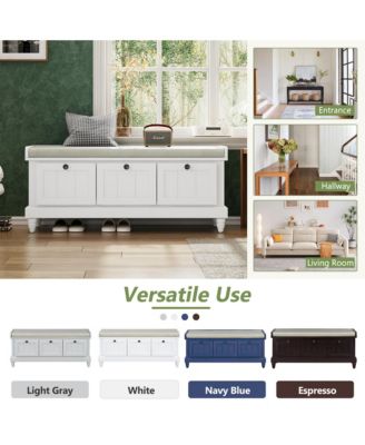 Shoe Bench - Fluted Entryway Storage Bench with Cushion, 3 Drawers and Hidden Compartment for Hallway, Living Room
