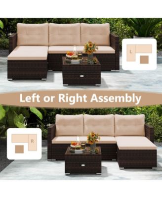 4 Seats Outdoor Wicker Furniture Set with Tempered Glass Coffee Table & Soft Cushions