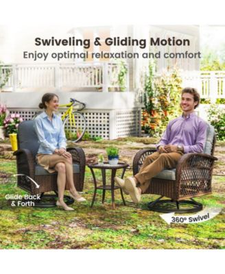 3 PCS Patio Swivel Rocker Set Gliding Bistro Furniture Set with Tempered Glass Table