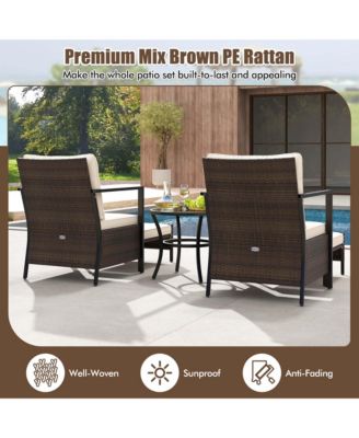 5 PCS Outdoor Furniture Set Rattan Chairs & Ottomans with Glass Topped Coffee Table