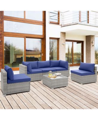 6 PCS Patio Conversation Sofa Set Outdoor Rattan Furniture Cushioned Seat