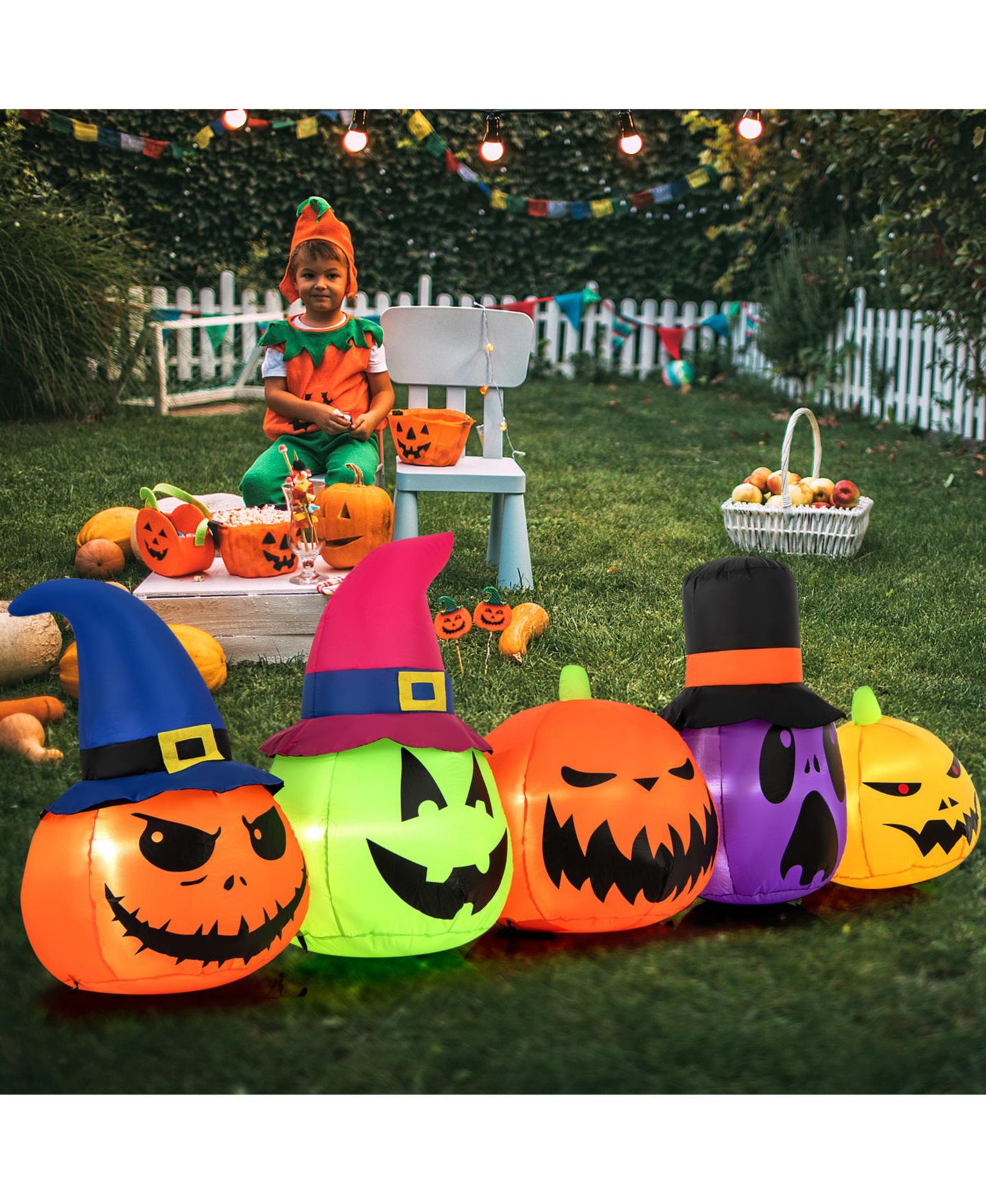 Детская игрушка Costway 9 FT Inflatable Pumpkin Patch Family Blow up Yard Halloween, цвет: Оранжевый — фото 3