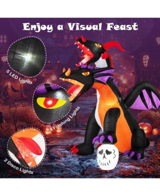 8 FT Inflatable Twin-Headed Dragon Decoration Giant Halloween Inflatables with 5 LED Lights 4 Flashing Lights & 2 Disco Lights