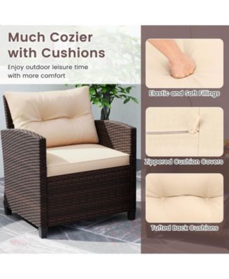 3 PCS Patio Sofa Set with Cushions & Tempered Glass Tabletop for Backyard