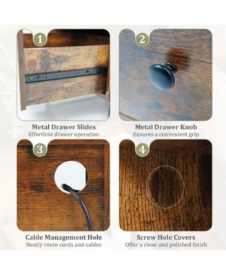 Nightstand with Charging Station Bedside Table with Storage Shelf Side Table