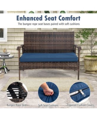 4 PCS Wicker Rocking Set with Loveseat & Coffee Table Heavy-Duty Metal Frame