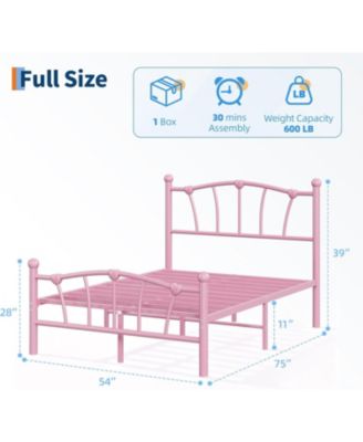 Full Bed Frame for Kids, Full Size Bed with Headboard and Footboard, Heart Shaped Platform Bed Frame, Heavy Metal Slat Support, Noiseless