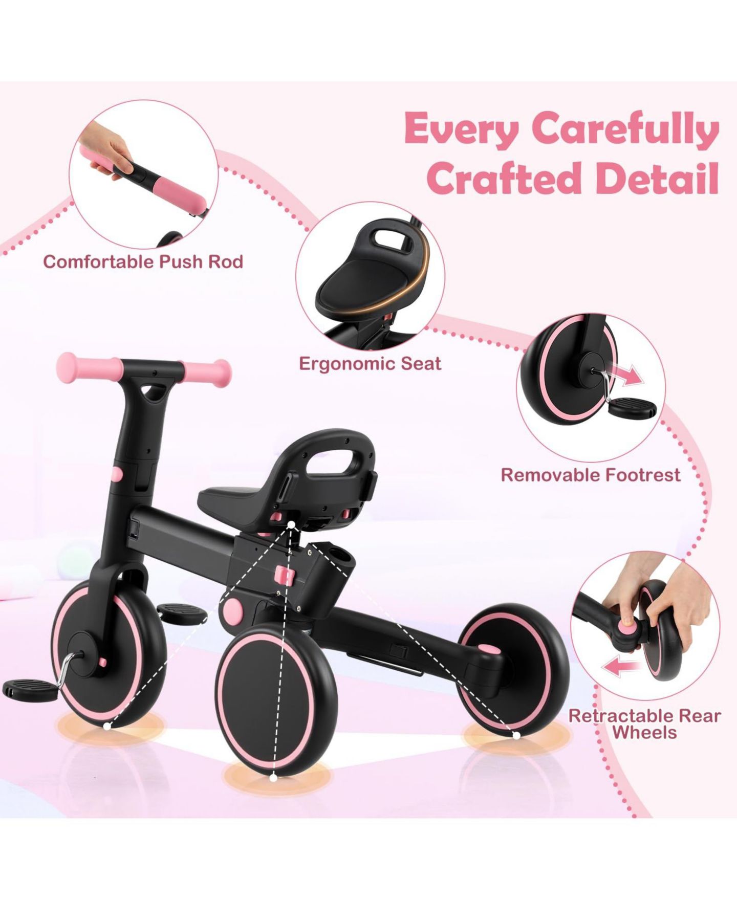Детская игрушка Mecale 4-in-1 Foldable Tricycle With Push Handle, Ages 3+ — фото 9
