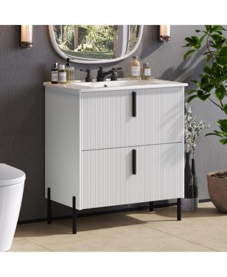 30" Bathroom Vanity with Sink, Modern Fluted MDF Cabinet, Full-Extension Soft Close Drawers for Small Spaces