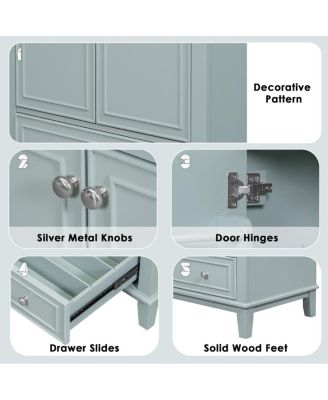 Bathroom Vanity with Ceramic Sink, Adjustable Shelf, Multi-Functional Storage, Solid Wood & MDF