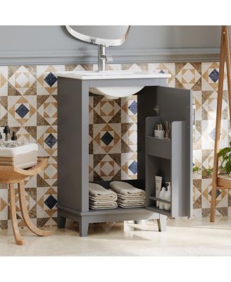 Small Bathroom Vanity Cabinet with Ceramic Sink, Soft Close Door & Ample Storage for Compact Spaces