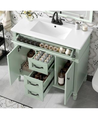 36" Bathroom Vanity with Ceramic Sink, Flip-Out Drawer, Soft Close Doors & Storage Drawers for Modern Bathrooms
