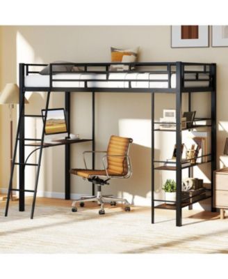 Twin-Size Loft Bed with Desk, Shelves, and Study Space