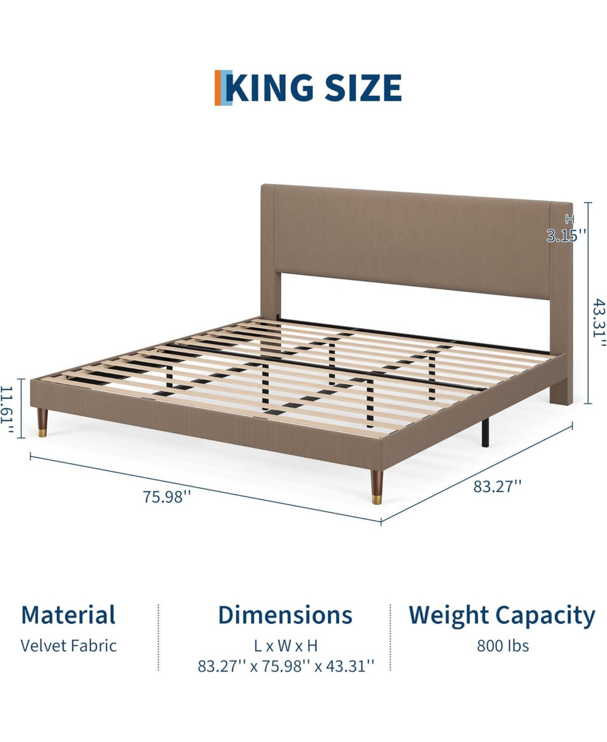 gaomon Frame Upholstered Platform Bed with Fabric Headboard, Non-Slip and Noise-Free, Wooden/Metal Slats Support