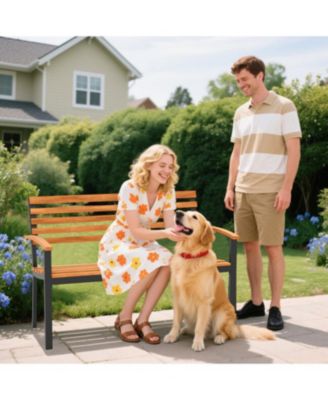 Patio Acacia Wood Loveseat Bench with Backrest and Armrests